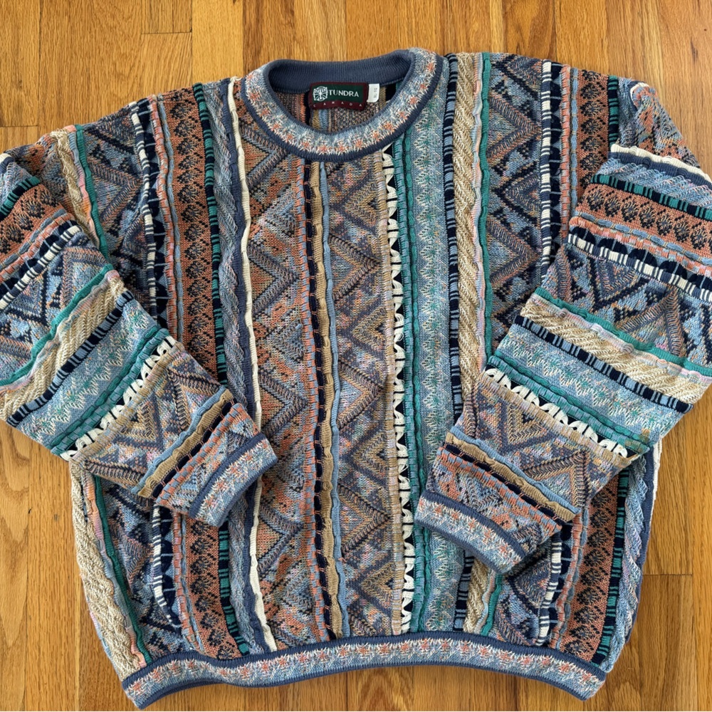 Men’s Vintage Tundra Coogi Sweater Size XL Canada 3D  EUC